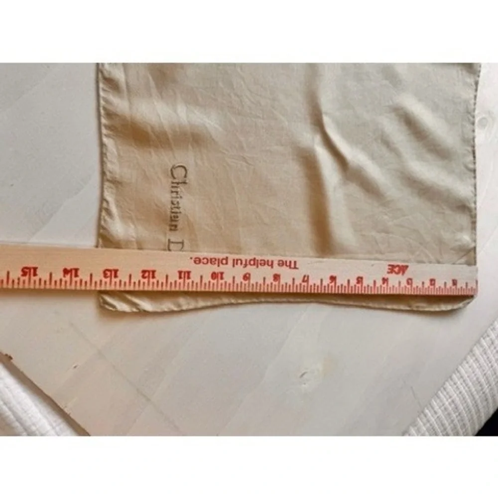 Christian Dior Silk Scarf Champagne Beige Ribbed Embroidered Logo Made in France